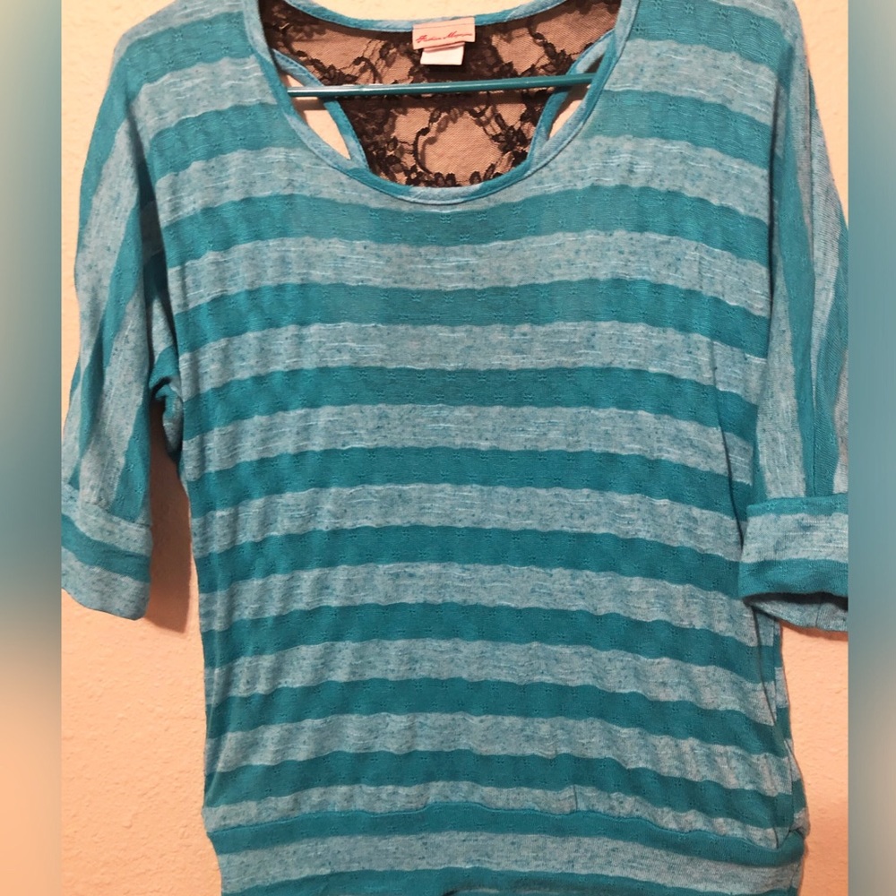 Black lace racer back with teal stripes
